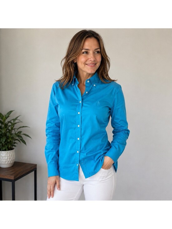 Tops - Dudalina Women’s 42 m Turquoise Blue Egyptian Cotton Button Down Shirt Brazil